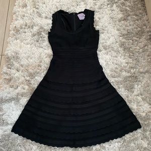Herve Leger Scalloped Black Flare Dress